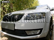 Аксессуары Защита радиатора Premium для Skoda Octavia A7 Elegance с ПТФ (Черный)